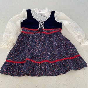 VINTAGE toddler dress costume lace up eyelet corset floral lace 3X